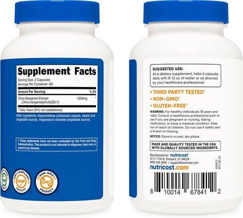 1,200mg, 120 25:1 60 (Pack 2) Nutricost Citrus Bergamot Capsules Capsules - Bergamot Extract - Servings, Gluten Free