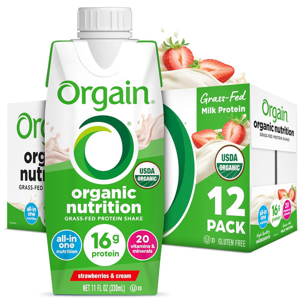 Orgain Organic Nutritional Protein Shake, Strawberries & Cream - 16g Grass Fed