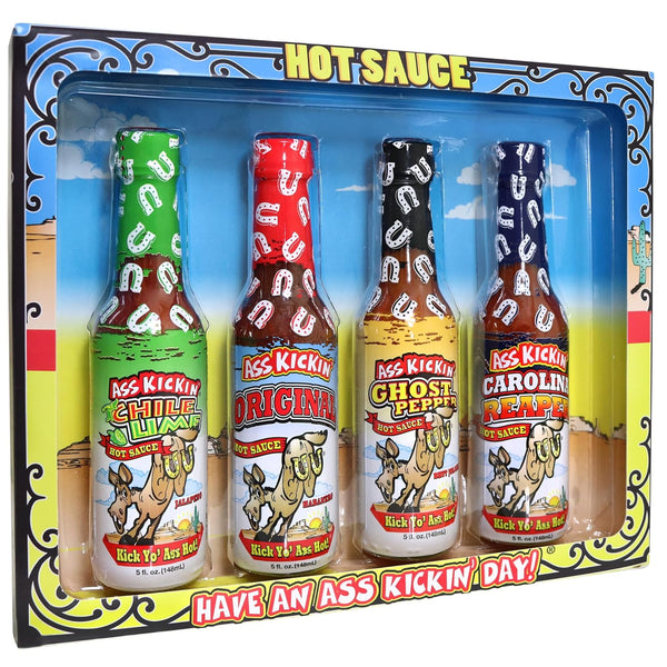 ASS KICKIN' Hot Sauce Gift Set 4 Pack - 4-5 oz -