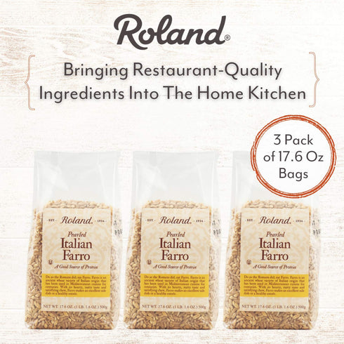 17.6 Pack 3 Roland Foods Pearled Italian Farro, Ounce Bag