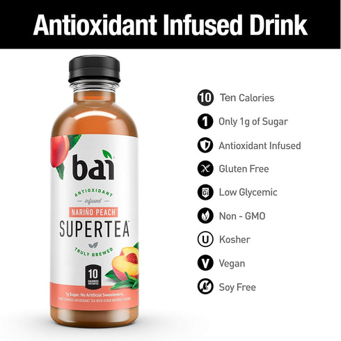18 12 count Bai Iced Tea, Narino Peach, Antioxidant Infused Supertea, Crafted with Real Tea (Black Tea, White Tea)