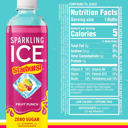 Pack, 17 oz, 12 count Sparkling Ice STARBURST Red Variety Zero Sugar Flavored Sparkling Water, Vitamins & Antioxidants