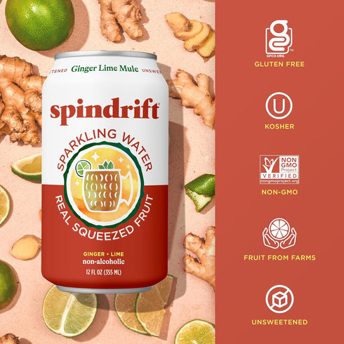 12 Oz Pack 24 11 Spindrift Sparkling Water, Ginger Lime Mule Flavored, Made with Real Squeezed Fruit, Fl Cans, of (Only