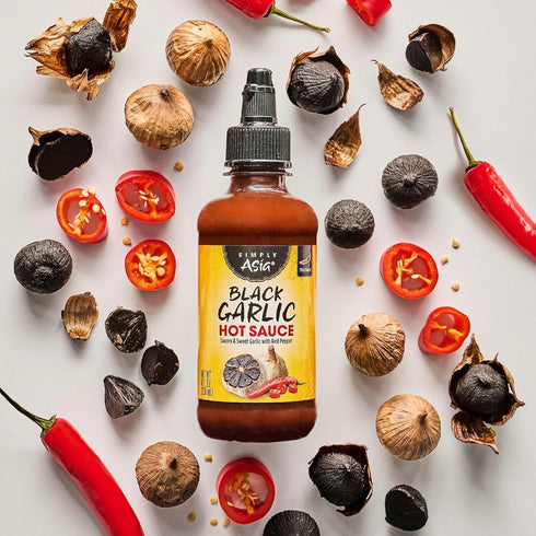 8 oz Simply Asia Hot Sauce, Black Garlic, Sweet and Savory Heat Made with Red Pepper and Black Garlic for Noodles