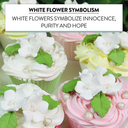 24 Count Global Sugar Art Blossoms and Leaves Edible Sugar Cake & Cupcake Flowers, White, Small Unwired, with Leaves by