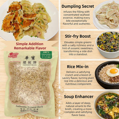 6oz, Sweet Post Dried Shrimps, Wild-Caught White Dried Shrimps, Calcium-Rich, Low-Sodium, Premium Dried Seafood