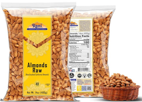 14oz (400g) Rani Almonds, Raw Whole With Skin (uncooked, unsalted) ~ All Natural | Vegan | Gluten Friendly | Kosher |