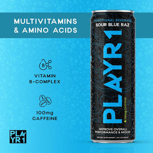 PLAYR1 24 pack Sour Blue Raz Caffeinated