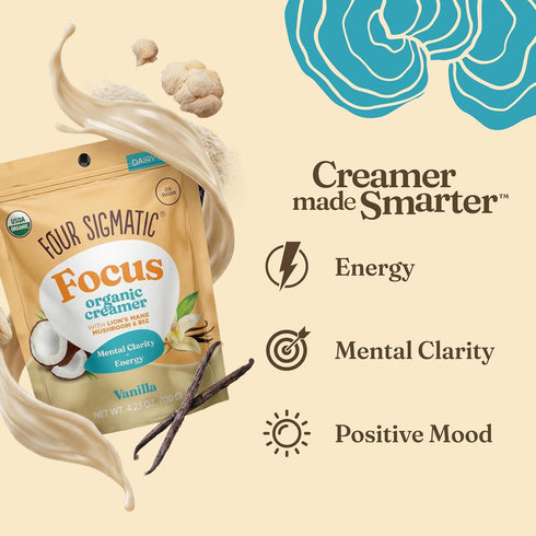 B12 4.23 oz Four Sigmatic Focus Vanilla Coffee Creamer | Organic Non Dairy Coffee Creamer with Lions Mane and Vitamin |