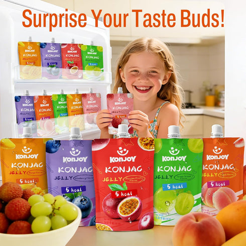 12 (5 KONJOY Konjac Jelly, Lychee Flavor Drinkable Jelly Squeeze Pouches Low Calorie kcal) Vegan Snack, Gluten-Free