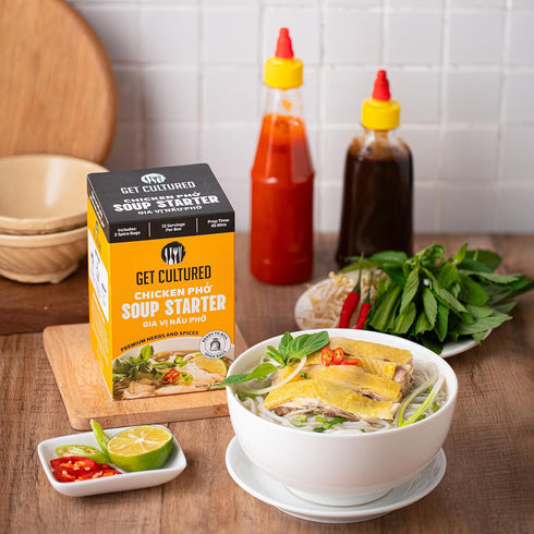 3.2 oz (10-12 Get Cultured Box Chicken Pho Soup Starter, Authentic Vietnamese Chicken Broth Base with Curated Herbs