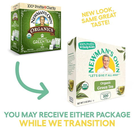 100 (Pack 2) Newman's Own Organic Green Tea with Individually Wrapped Tea Bags Per Box of USDA Certified Contains