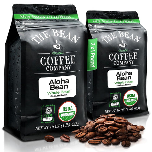 The Bean Organic Coffee Company Aloha Bean (Hawaiian Hazelnut), Medium Roast, Whole
