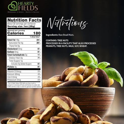 (32 Oz 2 LB) Hearty Fields - Raw Brazil Nuts Unsalted, No Shell, Whole, - Wholesome In Nature - Hearty In Nurture