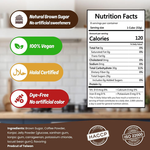 HeySweet 8 Counts 40oz+) Coffee Jelly Vegan, Gluten-Free, Halal, Dye-Free | Jel Dessert made with Natural Brown Sugar