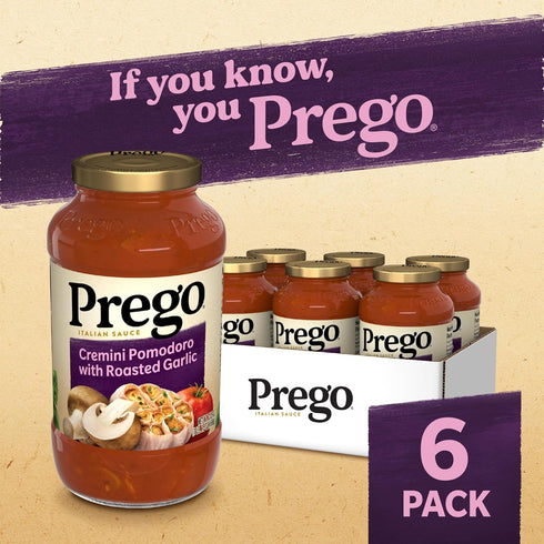 23.5 OZ (Pack 12) Prego Cremini Pomodoro With Roasted Garlic Pasta Sauce, Jar