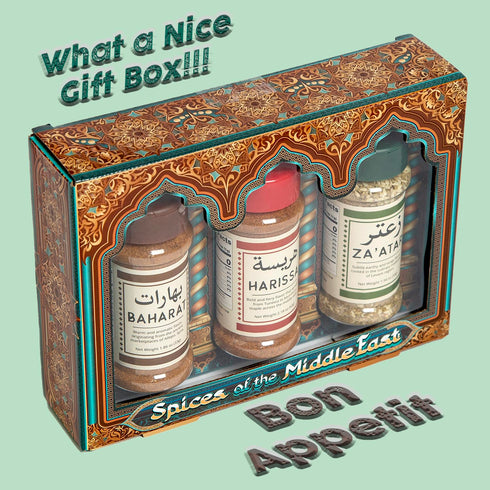 Spices of the Middle East Zaatar, Baharat, Harissa Arabic Seasonings in Decorative Box Fathers Day Gift, Christmas