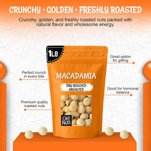 1 lb Packed Oh! Nuts Macadamia Nuts - - Dry Roasted Unsalted Macadamia Nuts - Oven Roasted - No Oil - in New York
