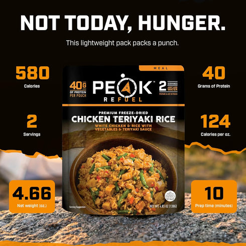 40g 580 100% Backpacking 2 (2-Pack) Peak Refuel Chicken Teriyaki Rice | Protein | Calories | Real Meat | Premium Freeze