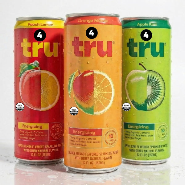 Tru Organic Energy Drink Variety Pack, Caffeinated Sparkling Water with Real Fruit