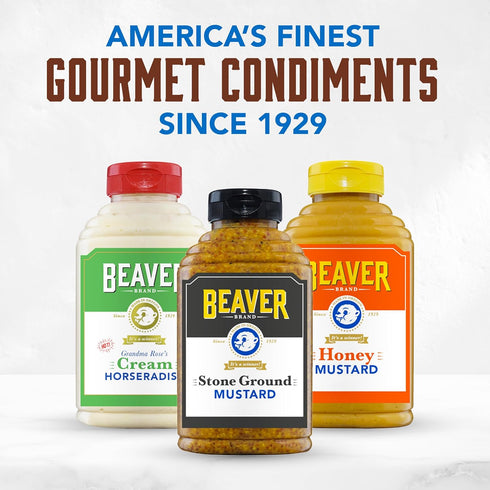 Pack, (Pack 3) Beaver Condiment Variety Hot Cream Horseradish, Stone Ground Mustard and Honey Mustard