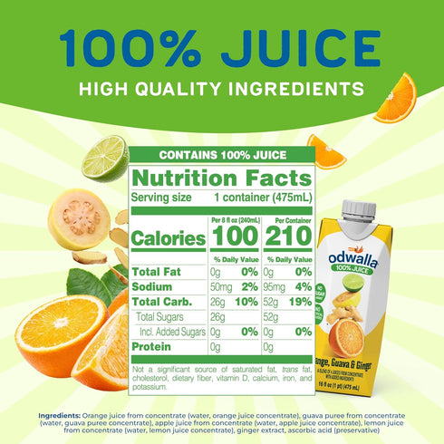 16 oz (12 Pack) Odwalla Orange, Guava, Ginger Juice Natural Ingredients, No Added Sugar, No Artificial Flavors