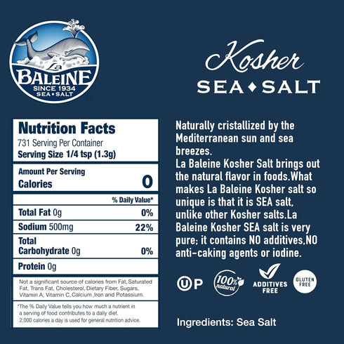 33.5oz (Pack 6) La Baleine Kosher Salt