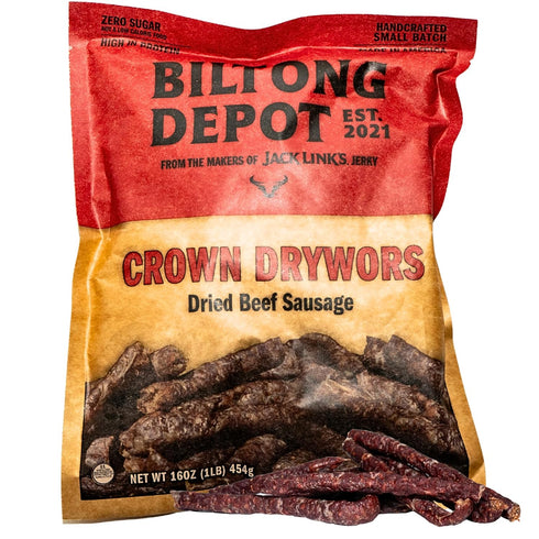 Biltong Depot Crown Drywors - 1lb (16oz) | Air-Dried Beef Snack Sticks