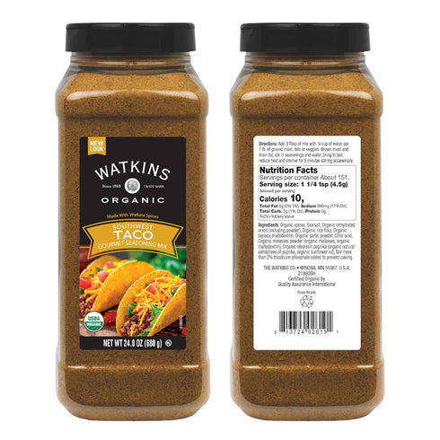 24.0 (Pack 1) Watkins Organic Gourmet Dry Seasoning Mix, Taco, Ounce