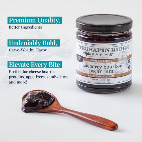 11 oz Terrapin Ridge Farms Blueberry Bourbon Pecan Jam - Sweet & Flavorful Jam with Blueberries, Pecans, Raisins