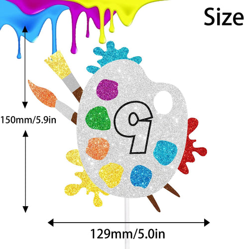 9th Slime Cake Topper - Art Themed Palette Painting Graffi Boy Girl Birthday Party Decorations Supplies for Nine Years