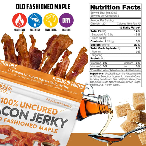Pack 5 24g (5 Bacon Jerky Variety | Flavors & Up to Protein Per Bag | Fully Cooked, Tender, Easy to Chew, USA Made