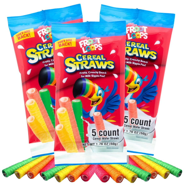 Needzo Froot Loops Cereal Straws, Edible Straw Alternatives for Milk, Nostalgic Breakfast
