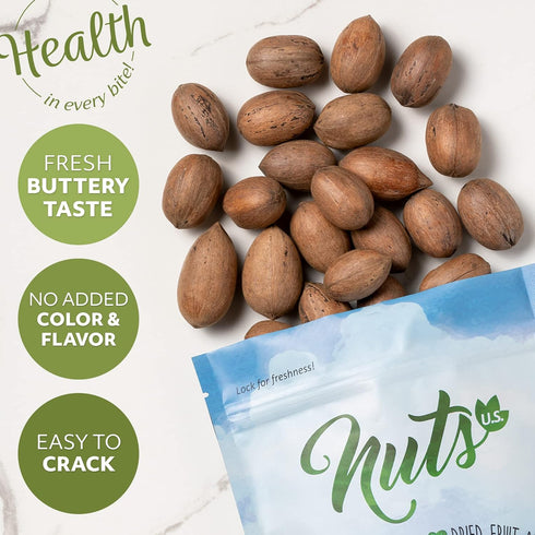 Packed (2 LBS) NUTS U.S. - Pecans In shell | Whole, Raw and Unsalted | No Added Flavor or Color | Fresh Buttery Taste