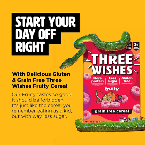 1 Pack Plant-Based and Vegan Breakfast Cereal by Three Wishes - Fruity, - More Protein and Less Sugar Snack