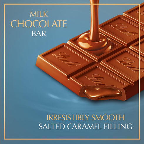 3.5 oz. (12 Pack) Lindt LINDOR Salted Caramel Milk Chocolate Truffle Bar, Easter Chocolate Candy Bar with Smooth