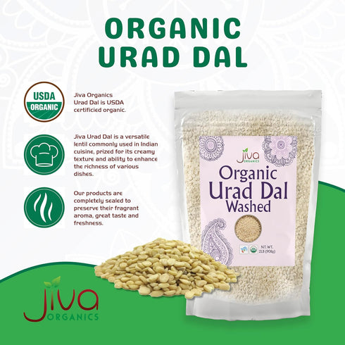 2 Packaging! Jiva USDA Organics Urad Dal (Split Matpe Beans) Pound - NEW