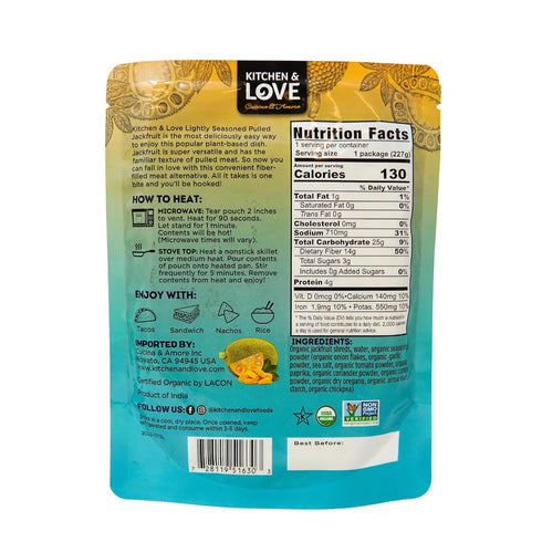 8 (Pack 6) Kitchen & Love Lightly Seasoned Organic Pulled Jackfruit, Plant Based, Meat Alternative, Non GMO, Ounces