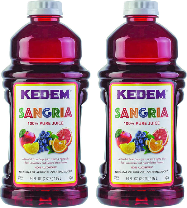 kedem Sangria Soft Drink, Made of 100% Pure Juice, 64oz, (2 Pack), No