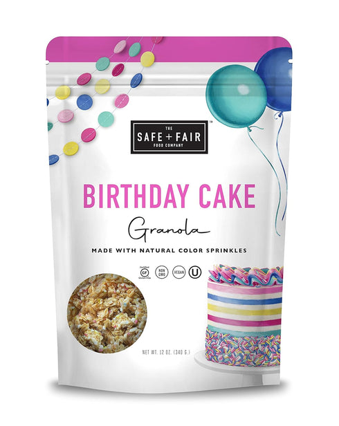 Safe + Fair Birthday Cake Granola, Gluten-Free, Dairy Free Vegan Breakfast, Snack or Dessert, 12oz