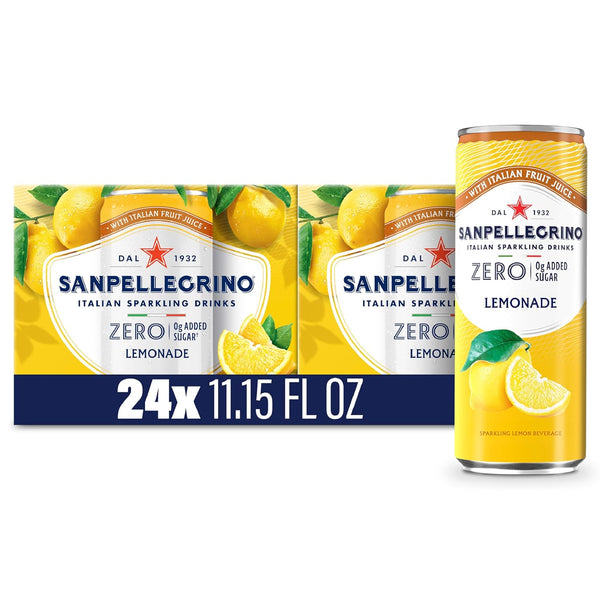 Sanpellegrino Zero Grams Added Sugar Italian Sparkling Drinks Lemonade, Sparkling Lemon Beverage, 24