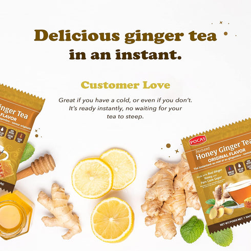 Pocas 2-Pack, 20 Packets Honey Ginger Instant Tea Powder, Original & Mint Variety Ginger Extract & Real Honey