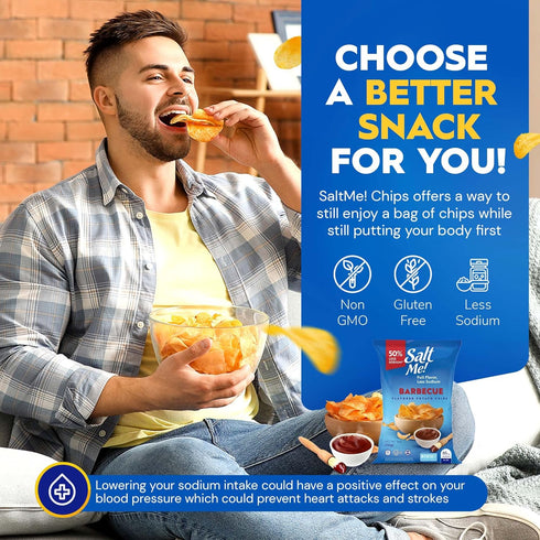50% 5 Pack 6 SaltMe! BBQ Potato Chips, Low Salt, Kosher, Non-GMO, Better for You Chips, Flavorful, Ounces