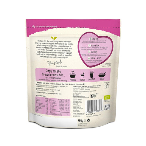 Co-q10-360g Linwoods Organic Milled Flaxseed, Almonds, Brazil Nuts, Walnuts