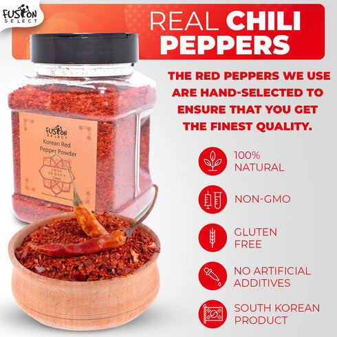 Fusion Select Korean Premium Non-GMO Gluten Free Red Chili Pepper Flakes Powder, Crushed Red Pepper Premium Gochugaru