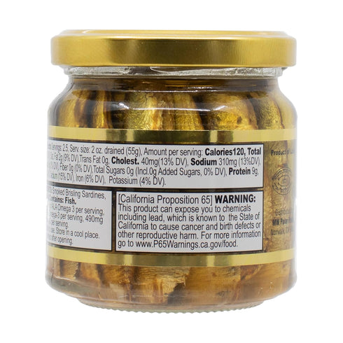 6.5oz (Pack 6) Hand-Packed, Omega-3, MW Polar Naturally Alder Wood Smoked Brisling Sardines in Olive Oil, Jar of |