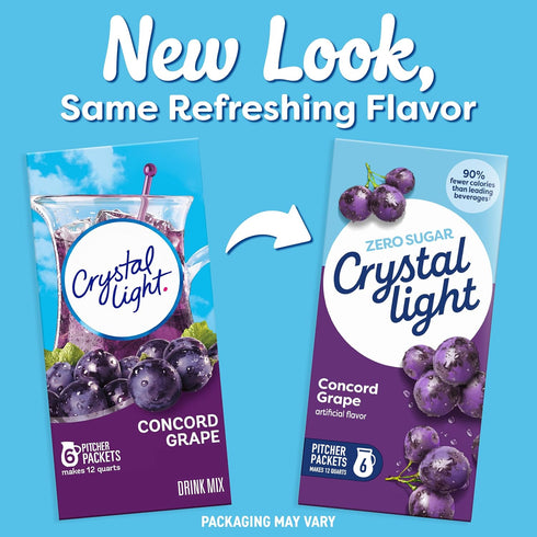 6 Packets, 2.01 oz Crystal Light Drink Mix, Pitcher for Flavorful Hydration and Shareable Refreshment, Concord Grape