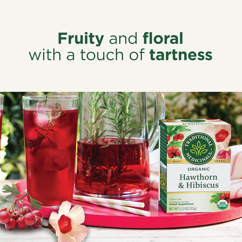 96 (6 Pack) Traditional Medicinals Tea, Organic Hawthorn & Hibiscus, Promotes Heart Health, Tea Bags