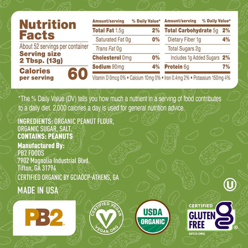 PB2 24oz Organic Powdered Peanut Butter | USDA Organic Certified, Non-GMO Project Verified, Gluten-Free Peanut Butter