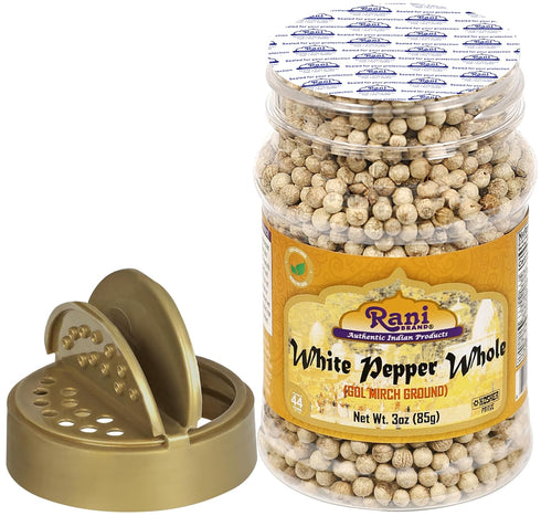 Rani White Pepper (Gol Mirch), Whole Spice, 3oz (85g) PET Jar, All Natural